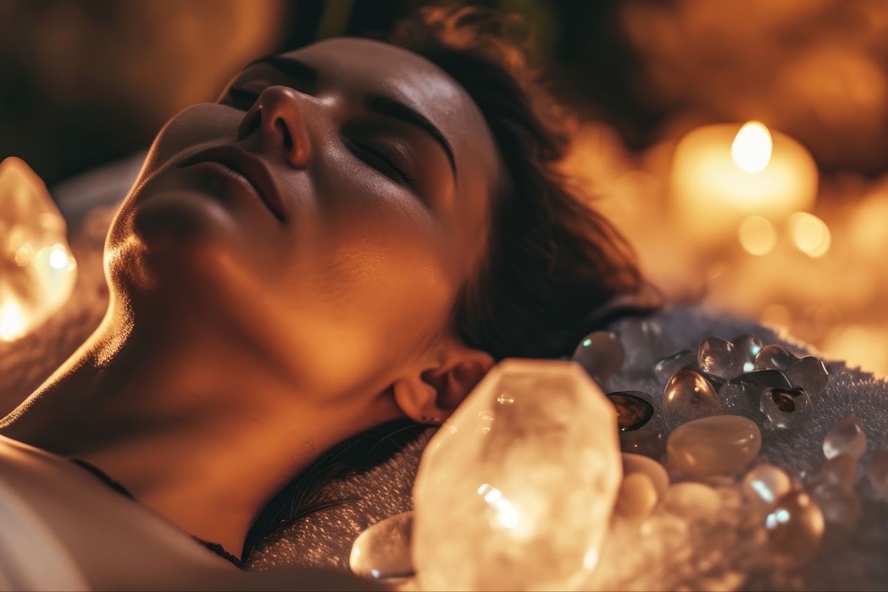 Crystal healing therapy with candlelight